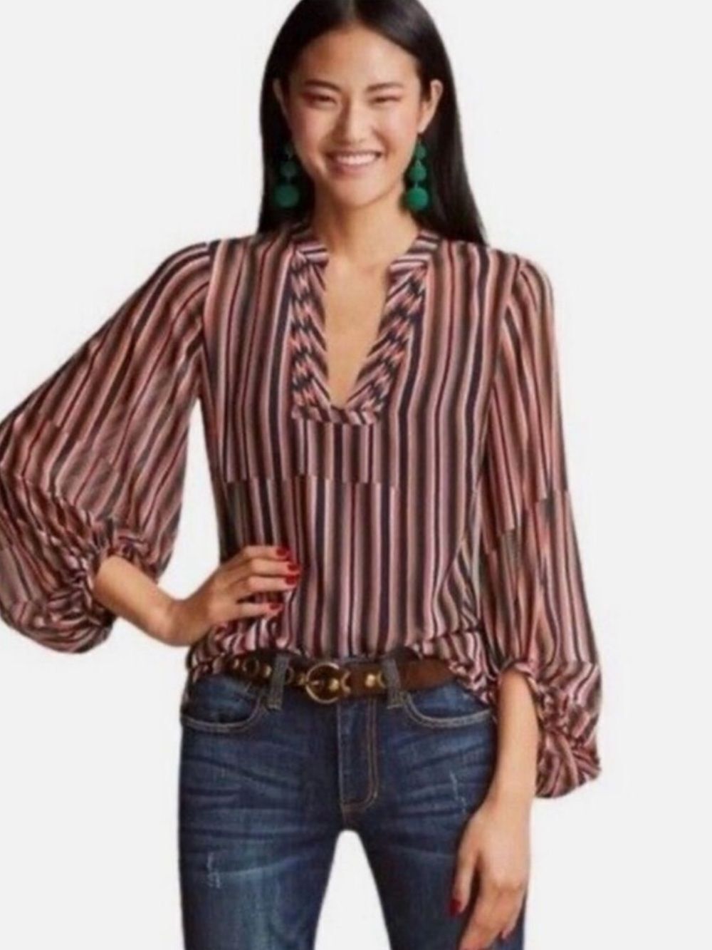 Cabi Chiffon Sheer Balloon Sleeve Blouse